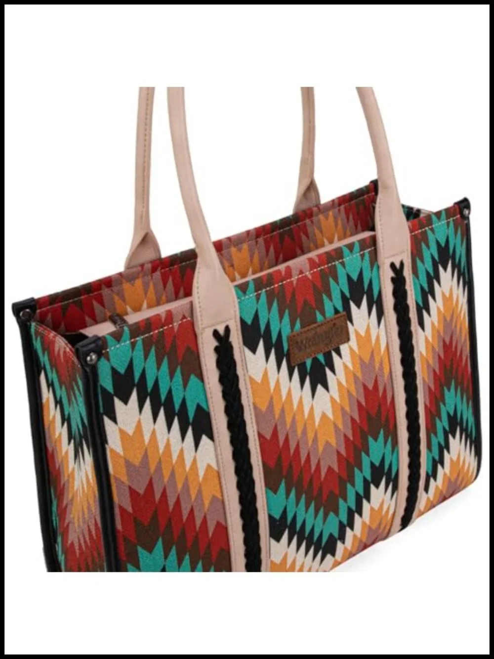 Western Structured Tote Bag with Laptop Compartment and Metal Rivets